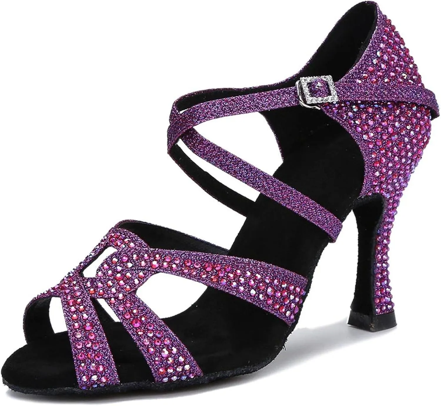 Women's Rhinestone Latin Dance Shoes - Tango Salsa Ballroom Red Wedding Sandals, 10CM/3.9Inch Heel Height