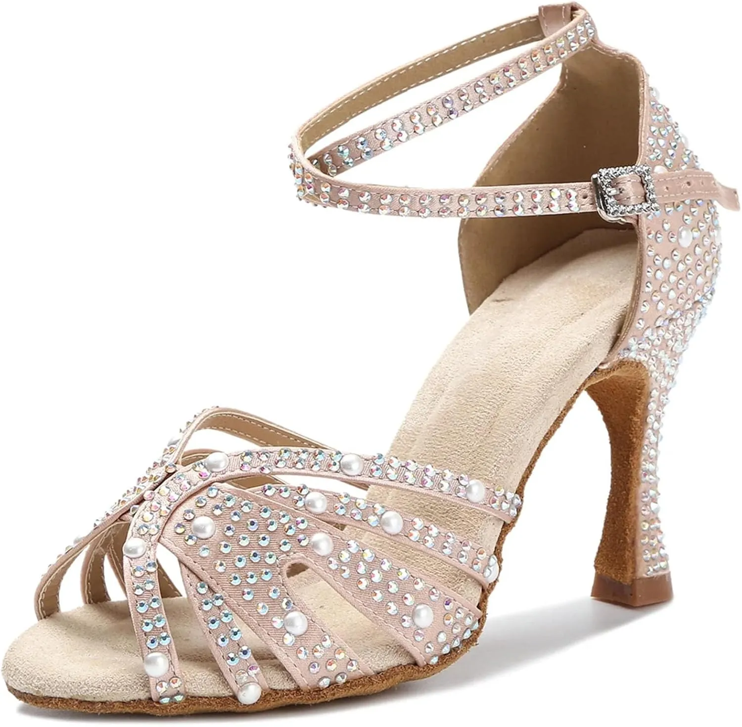 Women's Rhinestone Latin Dance Shoes - Tango Salsa Ballroom Wedding Indoor Sandals, 10CM/3.9Inch Heel Height