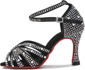 Women's Rhinestone Latin Dance Shoes - Tango Salsa Ballroom Wedding Indoor Sandals, 10CM/3.9Inch Heel Height