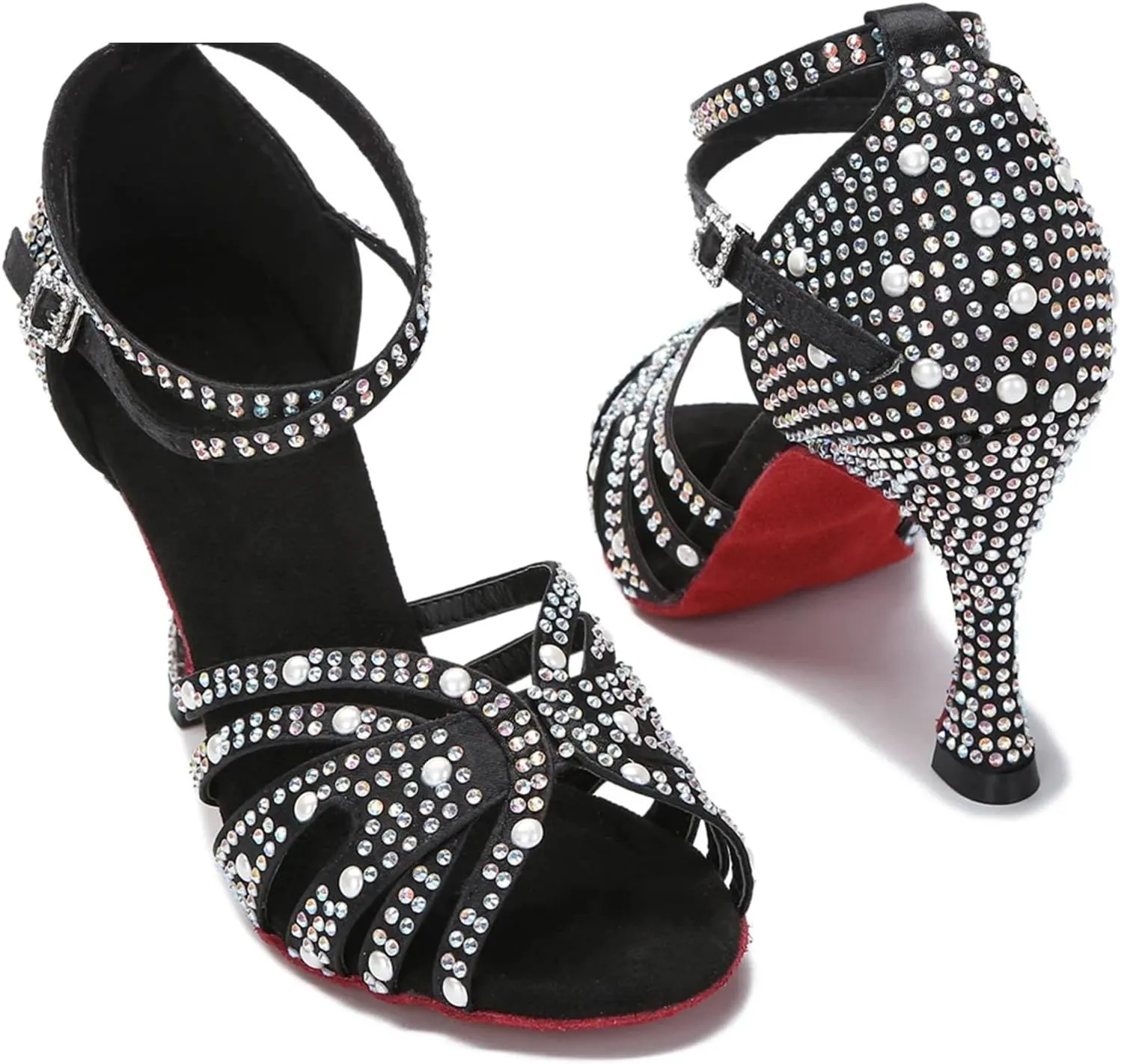 Women's Rhinestone Latin Dance Shoes - Tango Salsa Ballroom Wedding Indoor Sandals, 10CM/3.9Inch Heel Height