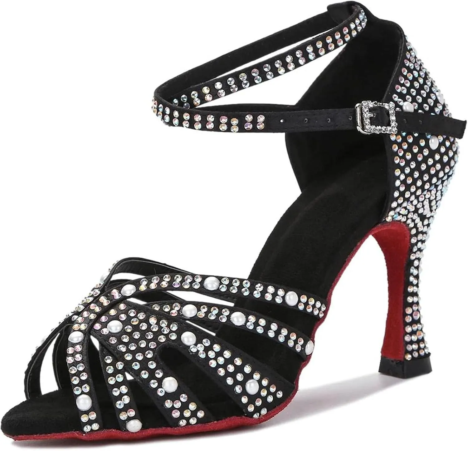 Women's Rhinestone Latin Dance Shoes - Tango Salsa Ballroom Wedding Indoor Sandals, 10CM/3.9Inch Heel Height