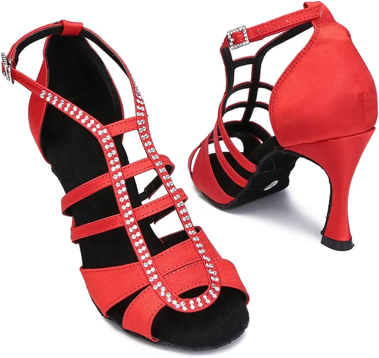 Women's Satin Latin Dance Shoes - Salsa Tango Ballroom Soft Bottom Sandals, 10CM/3.9Inch Heel Height