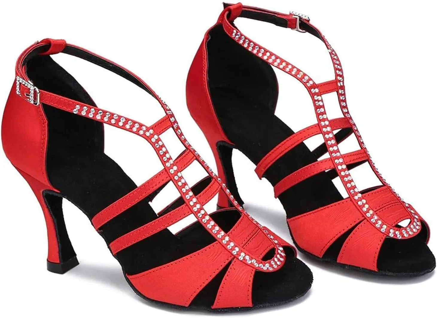Women's Satin Latin Dance Shoes - Salsa Tango Ballroom Soft Bottom Sandals, 10CM/3.9Inch Heel Height