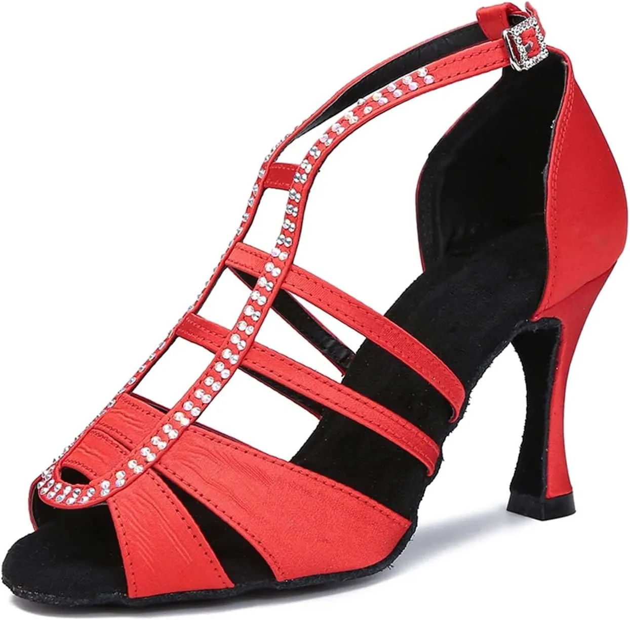 Women's Satin Latin Dance Shoes - Salsa Tango Ballroom Soft Bottom Sandals, 10CM/3.9Inch Heel Height