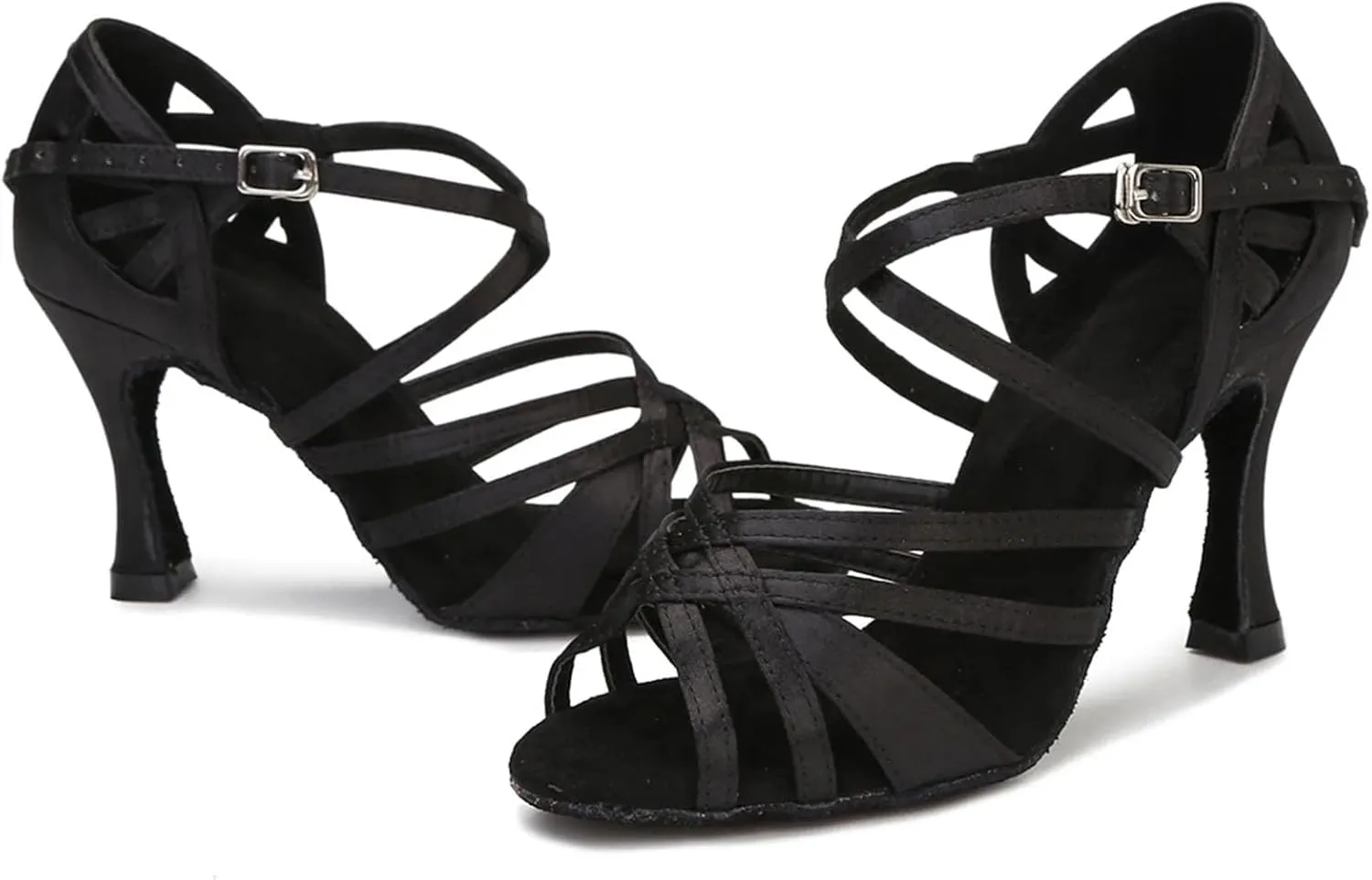 Women's Silk Satin Latin Dance Shoes - Salsa Tango Ballroom Professional Dance Sneakers, 10CM/3.9Inch Heel Height