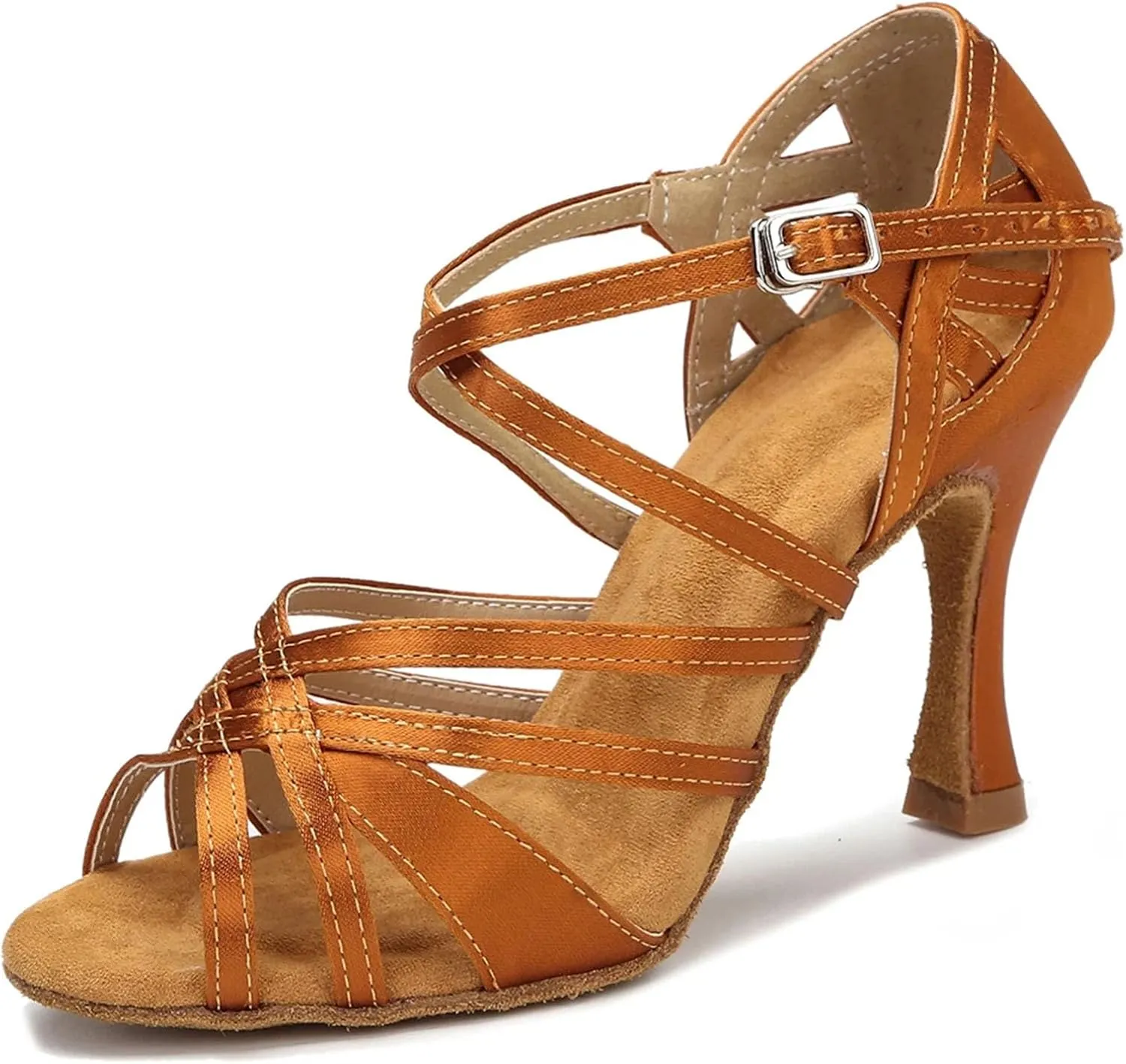 Women's Silk Satin Latin Dance Shoes - Salsa Tango Ballroom Professional Dance Sneakers, 10CM/3.9Inch Heel Height