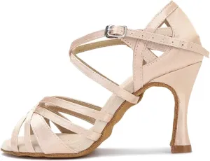 Women's Silk Satin Latin Dance Shoes - Salsa Tango Ballroom Professional Dance Sneakers, 10CM/3.9Inch Heel Height