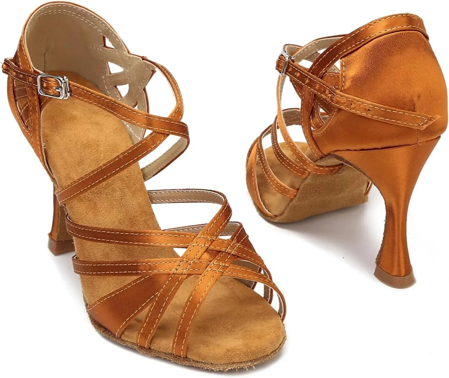 Women's Silk Satin Latin Dance Shoes - Salsa Tango Ballroom Professional Dance Sneakers, 10CM/3.9Inch Heel Height