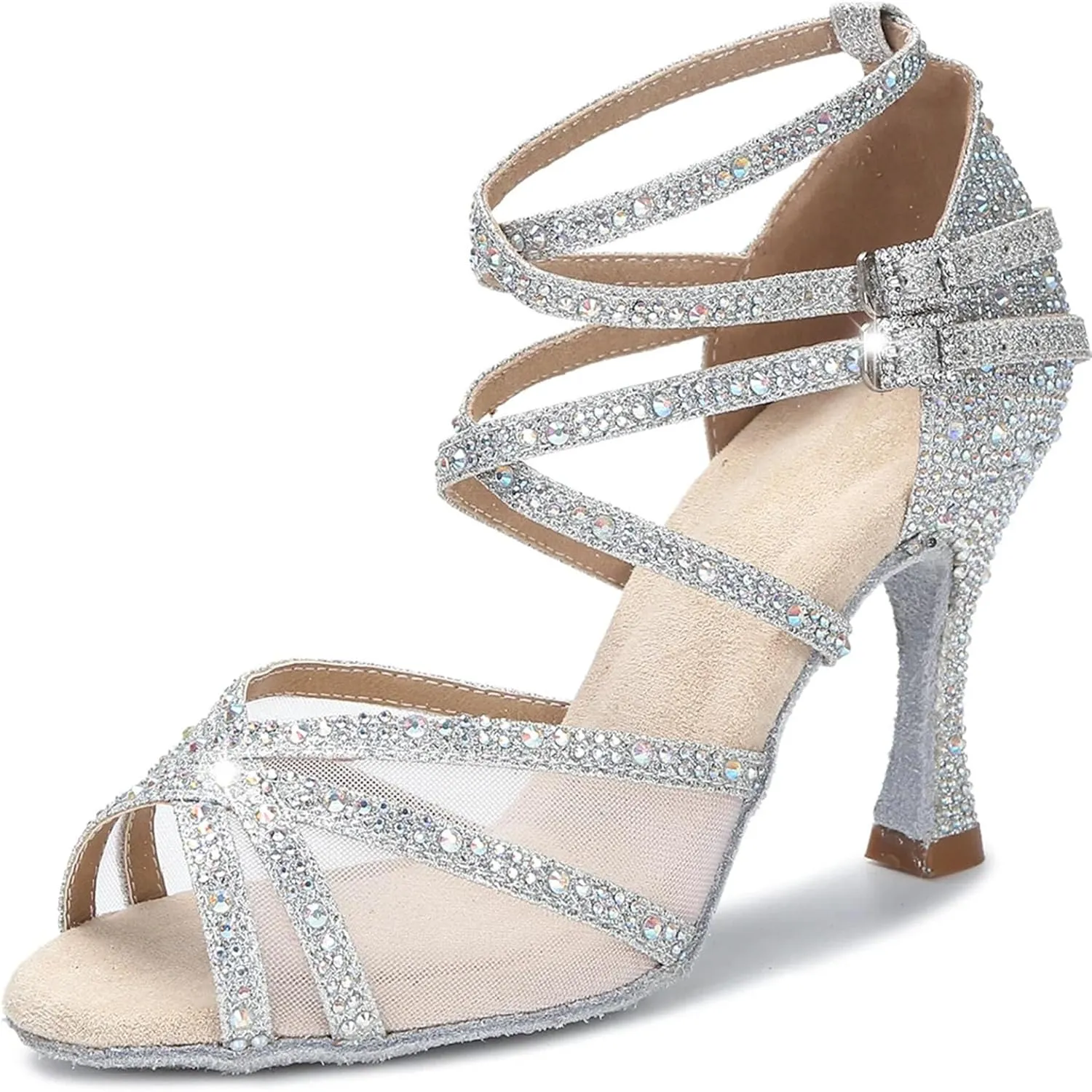 Women's Soft Heel Latin Dance Shoes - Ballroom Party Wedding Sandals, 10CM/3.9Inch Heel Height