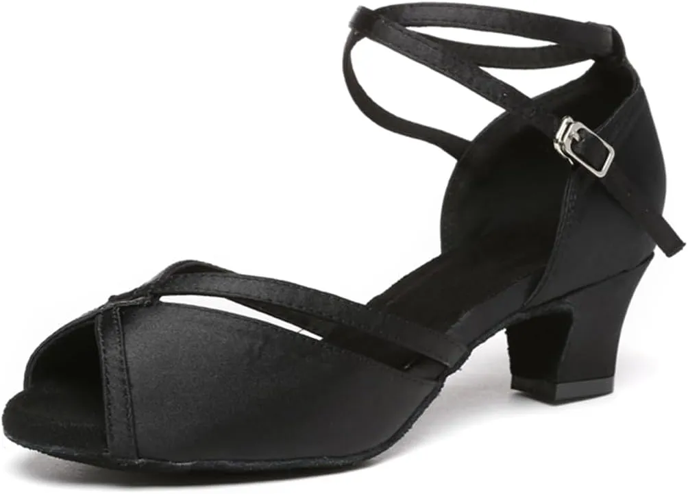 Women's Stylish Peep Toe Satin Ballroom Tango Party Wedding Prom Professional Dance Shoes