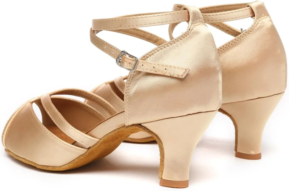 Women's Stylish Peep Toe Satin Ballroom Tango Party Wedding Prom Professional Dance Shoes