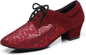 Women's Stylish Round Toe Mesh Synthetic Ballroom Morden Tango Party Wedding Professional Dance Shoes