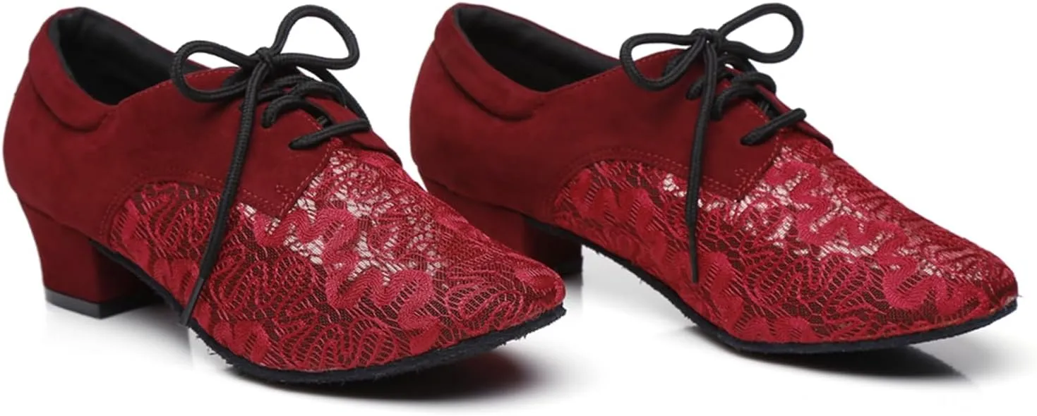 Women's Stylish Round Toe Mesh Synthetic Ballroom Morden Tango Party Wedding Professional Dance Shoes