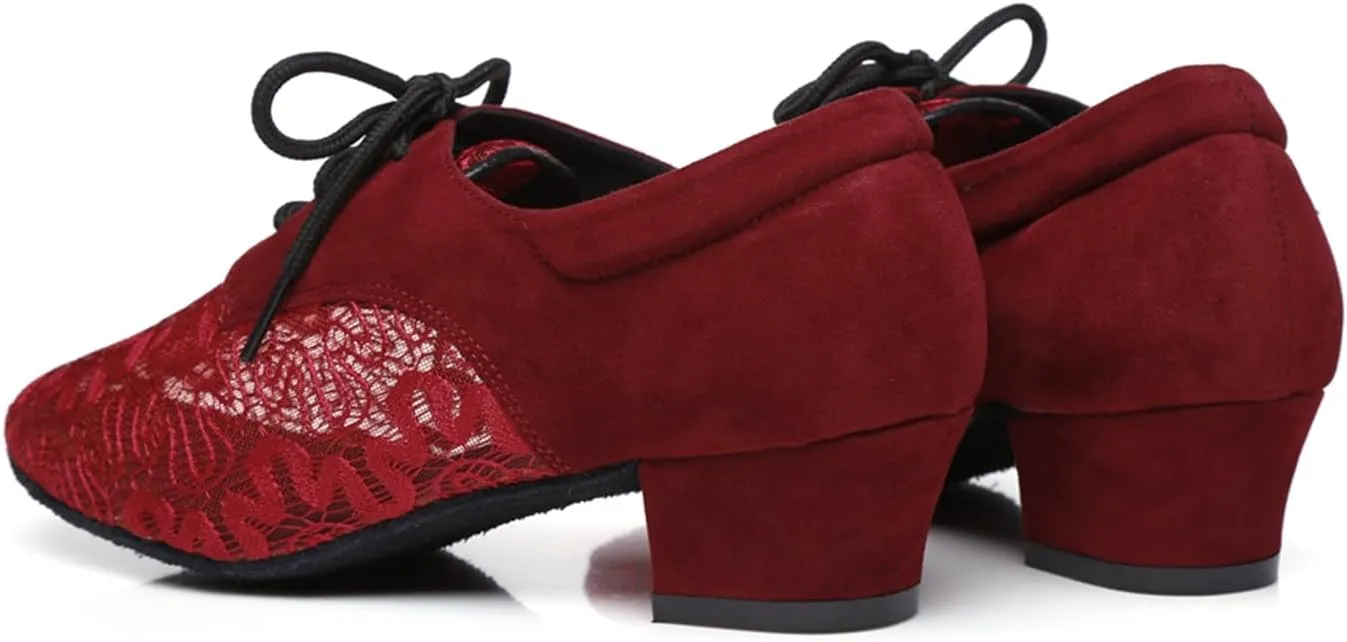 Women's Stylish Round Toe Mesh Synthetic Ballroom Morden Tango Party Wedding Professional Dance Shoes