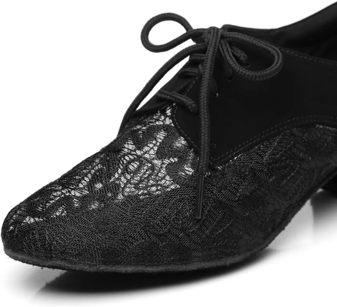 Women's Stylish Round Toe Mesh Synthetic Ballroom Morden Tango Party Wedding Professional Dance Shoes