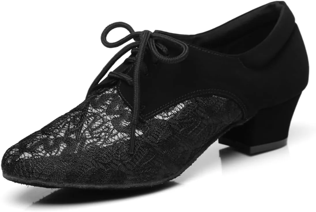 Women's Stylish Round Toe Mesh Synthetic Ballroom Morden Tango Party Wedding Professional Dance Shoes