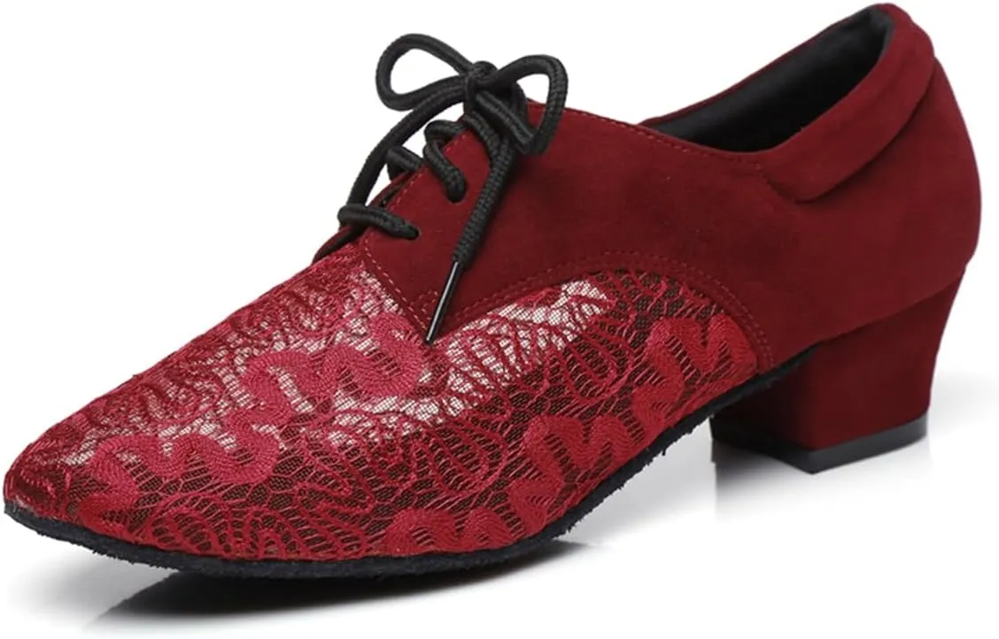 Women's Stylish Round Toe Mesh Synthetic Ballroom Morden Tango Party Wedding Professional Dance Shoes
