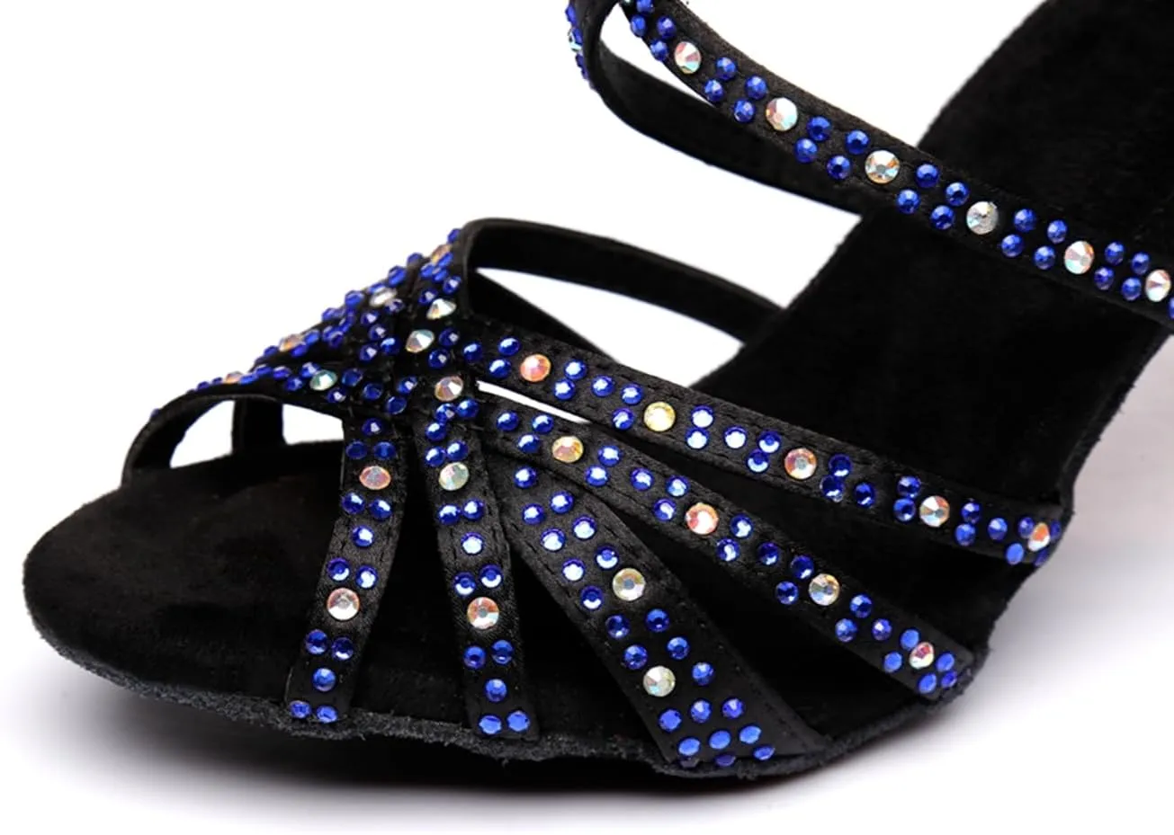 Women's Stylish Sparkle Rhinestones Peep Toe Satin Ballroom Modern Tango Party Wedding Professional Dance Shoes