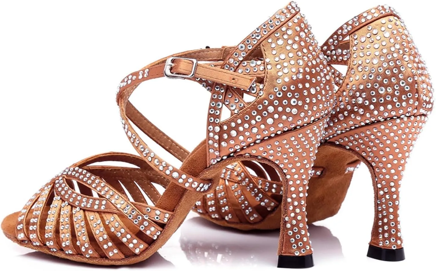 Women's Stylish Sparkle Rhinestones Peep Toe Satin Ballroom Modern Tango Party Wedding Professional Dance Shoes