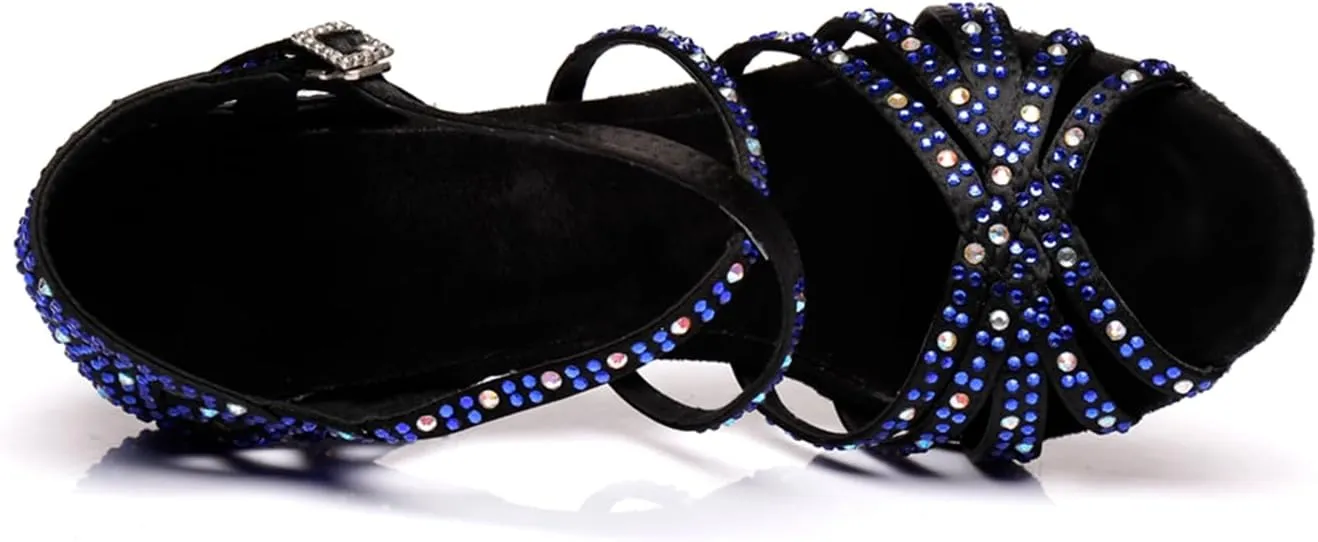 Women's Stylish Sparkle Rhinestones Peep Toe Satin Ballroom Modern Tango Party Wedding Professional Dance Shoes