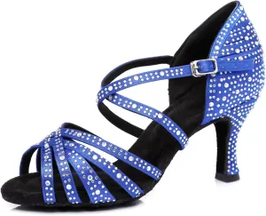 Women's Stylish Sparkle Rhinestones Peep Toe Satin Ballroom Modern Tango Party Wedding Professional Dance Shoes
