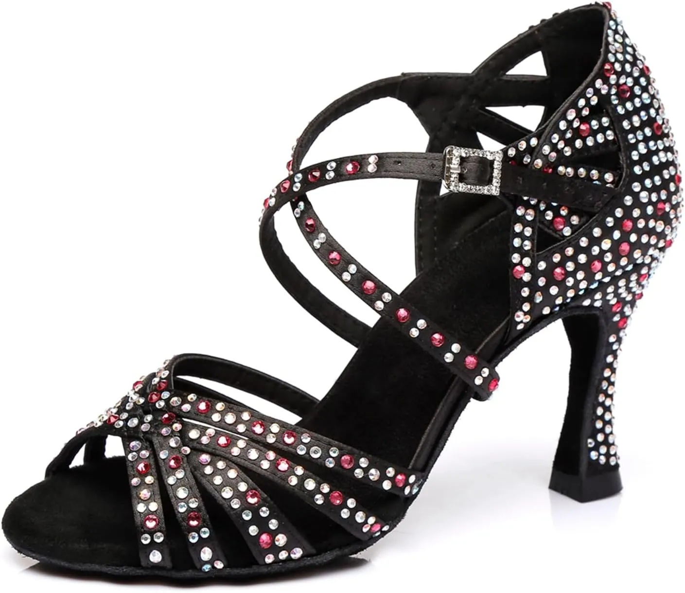 Women's Stylish Sparkle Rhinestones Peep Toe Satin Ballroom Modern Tango Party Wedding Professional Dance Shoes