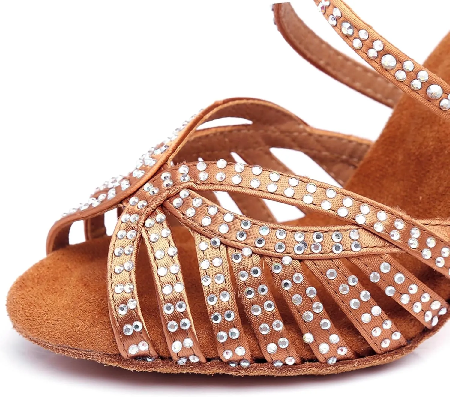 Women's Stylish Sparkle Rhinestones Peep Toe Satin Ballroom Modern Tango Party Wedding Professional Dance Shoes