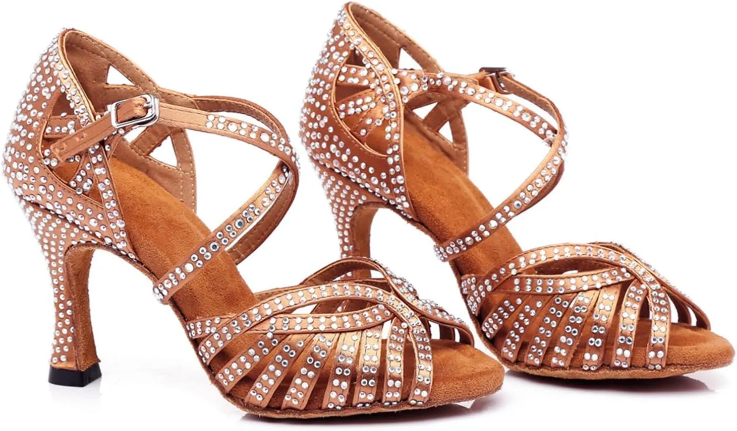 Women's Stylish Sparkle Rhinestones Peep Toe Satin Ballroom Modern Tango Party Wedding Professional Dance Shoes