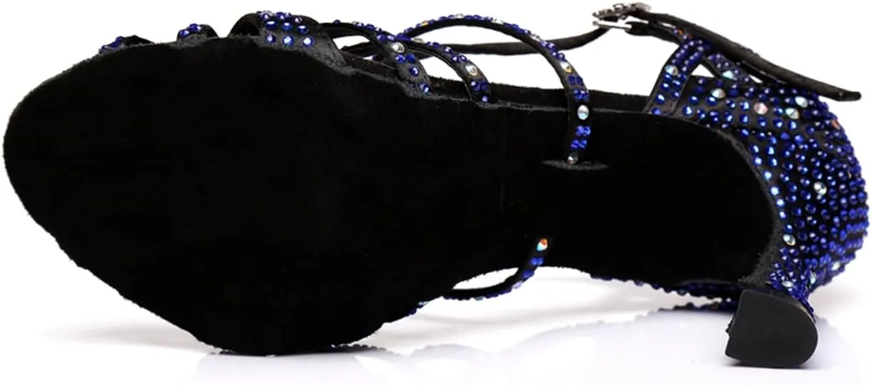 Women's Stylish Sparkle Rhinestones Peep Toe Satin Ballroom Modern Tango Party Wedding Professional Dance Shoes