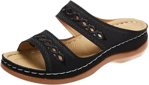 Women'Sandanls Thick Chunky Heeled Slippers Buckle Open Toe Lazy Slip On Female Casual Shoes for Summer Comfort Wedge Wide Feet Ankle Strap Non Slip Outdoor Trendy Hight slipper cork Feet L95-Black