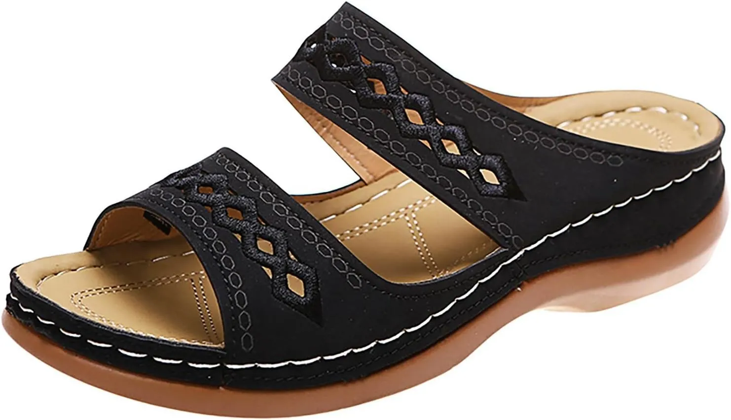Women'Sandanls Thick Chunky Heeled Slippers Buckle Open Toe Lazy Slip On Female Casual Shoes for Summer Comfort Wedge Wide Feet Ankle Strap Non Slip Outdoor Trendy Hight slipper cork Feet L95-Black
