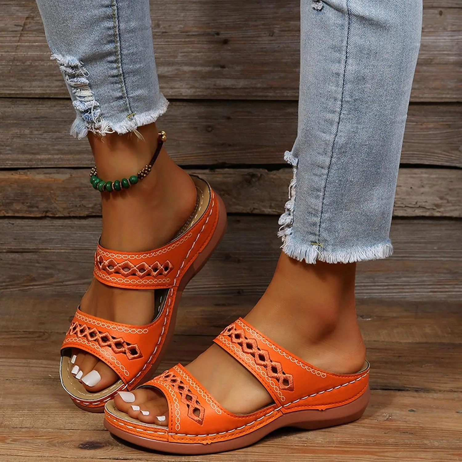 Women'Sandanls Thick Chunky Heeled Slippers Buckle Open Toe Lazy Slip On Female Casual Shoes for Summer Comfort Wedge Wide Feet Ankle Strap Non Slip Outdoor Trendy Hight slipper cork Feet L95-Black