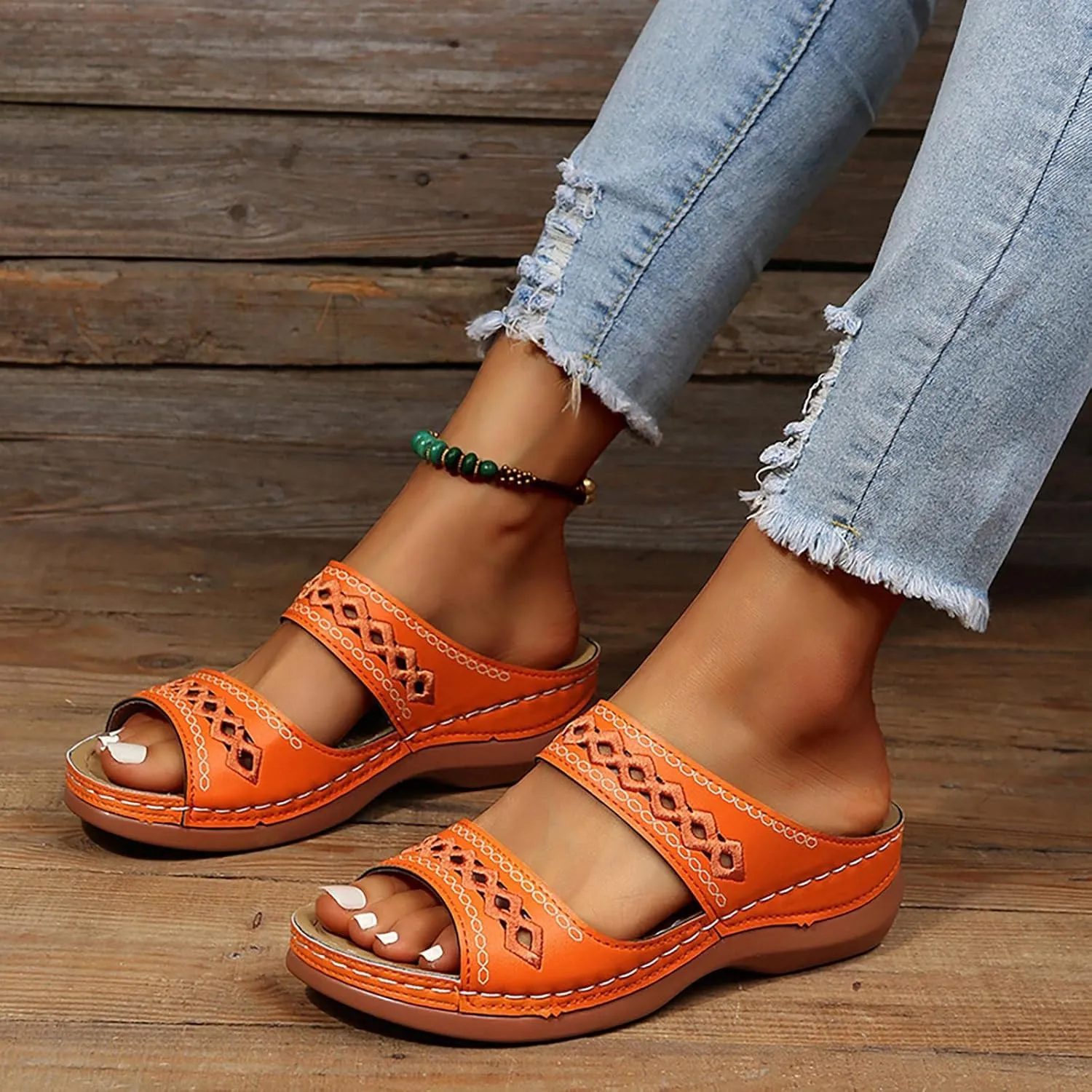 Women'Sandanls Thick Chunky Heeled Slippers Buckle Open Toe Lazy Slip On Female Casual Shoes for Summer Comfort Wedge Wide Feet Ankle Strap Non Slip Outdoor Trendy Hight slipper cork Feet L95-Black