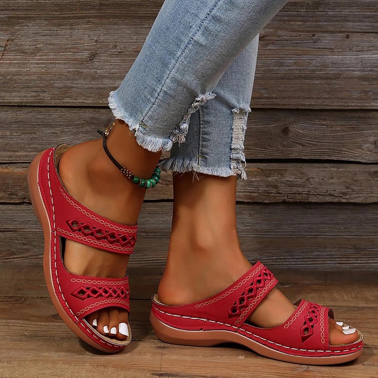 Women'Sandanls Thick Chunky Heeled Slippers Buckle Open Toe Lazy Slip On Female Casual Shoes for Summer Comfort Wedge Wide Feet Ankle Strap Non Slip Outdoor Trendy Hight slipper cork Feet L95-Black